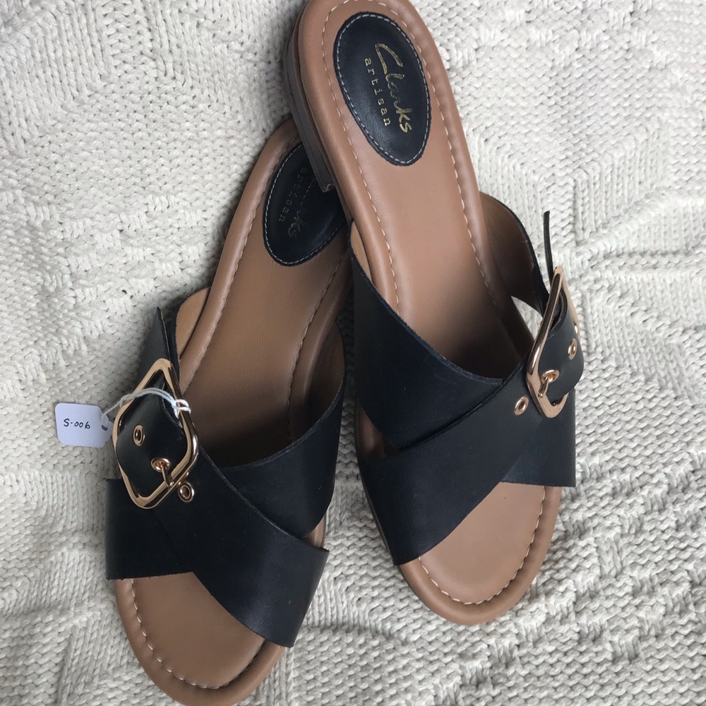 Clarks leather criss cross sandals, size 8.